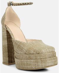 Rag & Co - Cosette Diamante Embellished Ankle Strap High Block Heel Sandals - Lyst