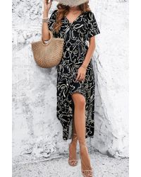 TRUEDAMES - Allover Print V Neck Fit Belt A Line Long Dress - Lyst