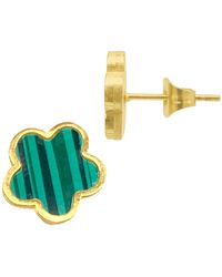 Adornia - 14k Gold Plated Green Clover Stud Earrings - Lyst