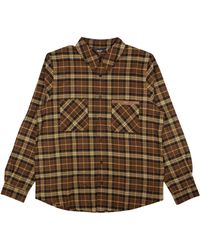 Amiri - Brown Leather Logo Flannel Button Down Shirt - Lyst