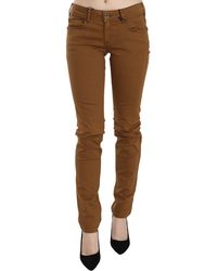 Plein Sud - Brown Cotton Mid Waist Skinny Slim Fit Denim Jeans - Lyst