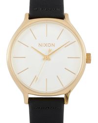 Nixon - Clique Black Leather Gold Stainless Steel White Dial 38 Mm Watch A1250-1964-00 - Lyst
