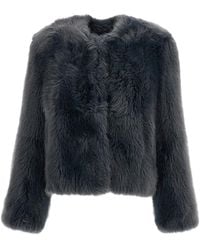 Stand Studio - Halle Collarless Boxy Faux Fur Jacket - Lyst