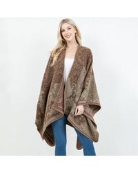 TRUEDAMES - Open Front Baroque Floral Border Print Shawl Wrap Poncho With Loop - Lyst