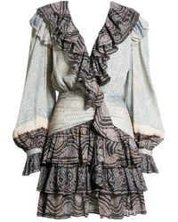 Ulla Johnson - Sara Metallic Stripe Ruffle Long Sleeve Silk Minidress - Lyst