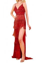 Rachel Allan - Beaded Fringe Sweetheart Neck Dress - Lyst