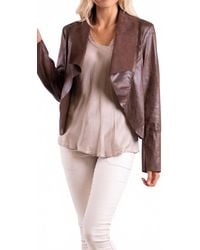 Gigi Moda - Sistine Vegan Leather Drape Front Cropped Open Jacket - Lyst