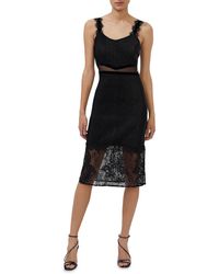 French Connection - Lace Inset Midi Cocktail And Party Dress - Lyst