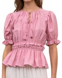 Moon River - Rudy Puffed Sleeve Peplum Blouse - Lyst