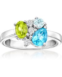 Ross-Simons - Swiss Topaz, Peridot And Aquamarine Ring With Lab-Grown Diamonds - Lyst