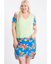 TRUEDAMES - Short Sleeve Floral Blocked Midi Dress With Front Pocket - Lyst