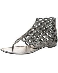 Sergio Rossi - Metallic Leather Cut Out Scalloped Flat Sandals - Lyst