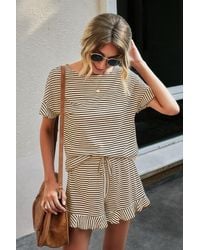 TRUEDAMES - Round Neck Striped Top Short Set - Lyst
