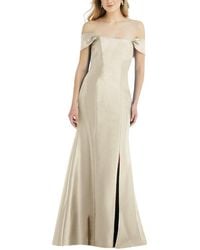 Alfred Sung - Off-the-shoulder Bow-back Satin Trumpet Gown - Lyst