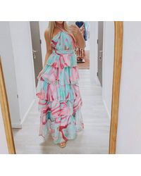 Olivaceous - The Candy Swirl Green & Pink Tiered Maxi Dress - Lyst