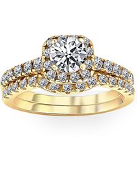 Pompeii3 - 1 1/4ct Diamond Cushion Halo Engagement Wedding Ring Set 10k Yellow Gold - Lyst