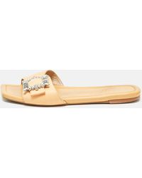 Stuart Weitzman - Light Leather Crystal Embellished Shine Buckle Flat Slides - Lyst