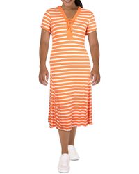 Lauren by Ralph Lauren - Striped Lace-up Midi Dress - Lyst