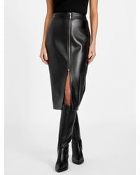 Guess - Lana Faux-Leather Zip Midi Skirt - Lyst