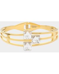 Fashnzfab - Stainless Steel Triple Square Stone Pointed Hinged Bangle Bracelet Clear - Lyst