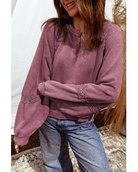 1 the Woman - Lace Patchwork Detail Notched Neck Mineral Wash Sweatshirt - Lyst