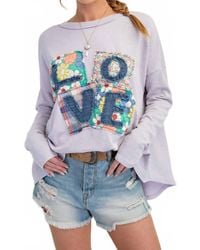 Easel - Love Patch Rib Knit Mineral Washed Top - Lyst