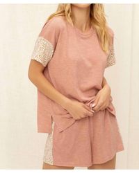 Voya - Charlotte Stripe Leopard Top And Shorts Set - Lyst