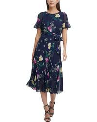 DKNY - Petites Floral Print Calf Midi Dress - Lyst