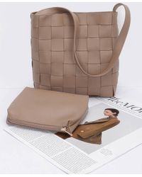 Fashnzfab - Faux Leather Braided Shoulder Bag W Pouch - Lyst