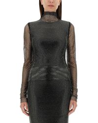 Sportmax - Fitted Long-Sleeve Top With Sheer Mesh Sleeves - Lyst