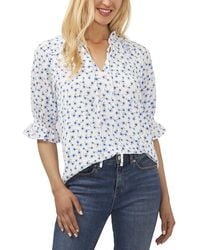 Cece - Elbow Sleeve Split Neck Blouse - Lyst