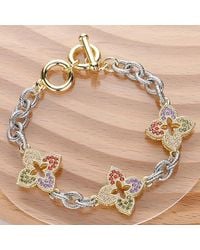 Fashnzfab - 14K Plated Cz Stone Paved Clover Link Two Tone Toggle Bracelet, Two Tone - Lyst