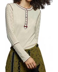 Pol - Round Neck Solid Cut Sew Knit Mix Top - Lyst