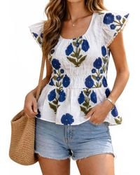 Thml - Ruffle Sleeve Floral Pattern Top - Lyst