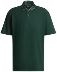 BOSS - Cotton-Piqué Polo Shirt With Jungle-Artwork Collar - Lyst