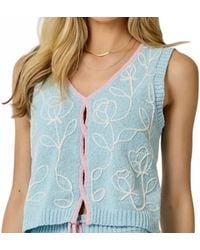 Mystree - Sleeveless V Neck Floral Knit Sweater Vest - Lyst