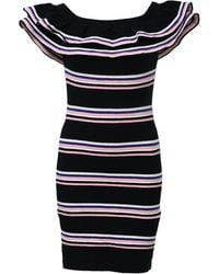 MSGM - Off-Shoulder Ruffled Striped Mini Dress - Lyst