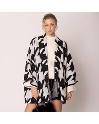 TRUEDAMES - Open Front Houndstooth Knit Pattern Cardigan - Lyst