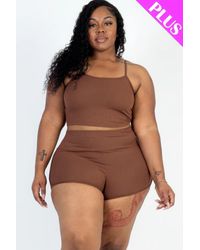 Fashnzfab - Plus Size Ribbed Cami Crop Top & Ruched Shorts Set - Lyst
