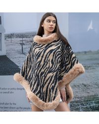TRUEDAMES - Faux Fur Zebra Pattern Poncho Cape - Lyst