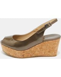 Jimmy Choo - Metallic Patent Leather Prova Slingback Wedge Sandals - Lyst