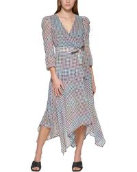 Calvin Klein - Checkered Midi Wrap Dress - Lyst