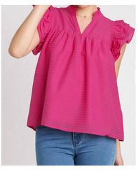 Umgee - Layered Ruffle Sleeve Split Neck Top - Lyst