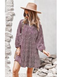 TRUEDAMES - Animal Print Button Down A Line Lantem Sleeve Dress - Lyst