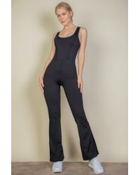 Fashnzfab - Solid Flare Leg Sports Jumpsuit - Lyst
