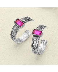Fashnzfab - Rectangle Stone Pointed Antique Metal Western Hoop Earrings - Lyst