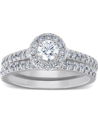 Pompeii3 - 1ct Halo Round Lab Grown Diamond Engagement Matching Wedding Ring Set White Gold - Lyst
