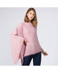 TRUEDAMES - Pom Pom Trim Solid Asymmetrical Poncho - Lyst