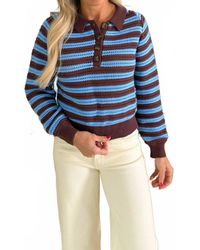 Aaron & Amber - Bohemian Style Half Button Polo Striped Sweater - Lyst