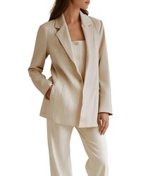 DKNY - Striped Linen One-Button Blazer - Lyst